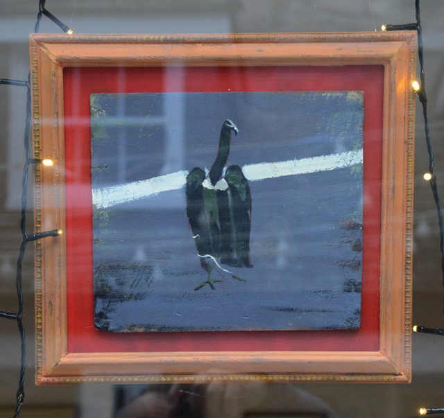'Vulture on Grey', oil on found wood, framed £500