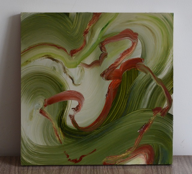 Lot 2 'Into the green' by Una D'aragona oil on wooden panel 30x30cm &pound;40 reserve.    unadaragona.co.uk