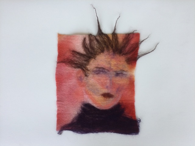 Lot 19 Louise Wright		'Punk'	wet felted wool	24x30cm (not incl extended hair)	   reserve &pound;40 @louisewright_fibreart