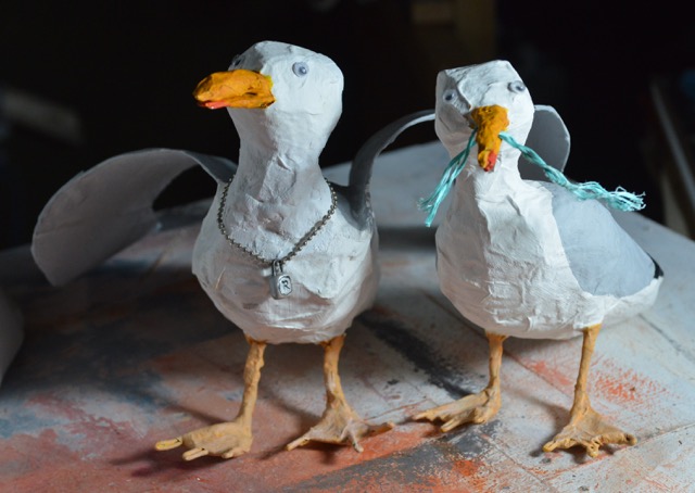 Lot 27  Ronnie Fairweather		'Syd & Nancy'	Papier mache and mixed media	40x36cm the pair	  reserve &pound;40 @ronniefairweather